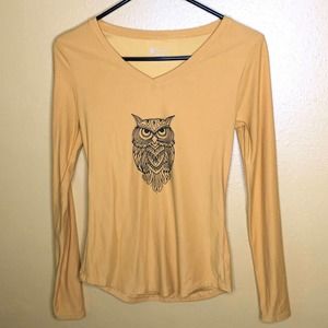 No Boundaries Shirt Mustard Yellow Owl Long Sleeve Top S